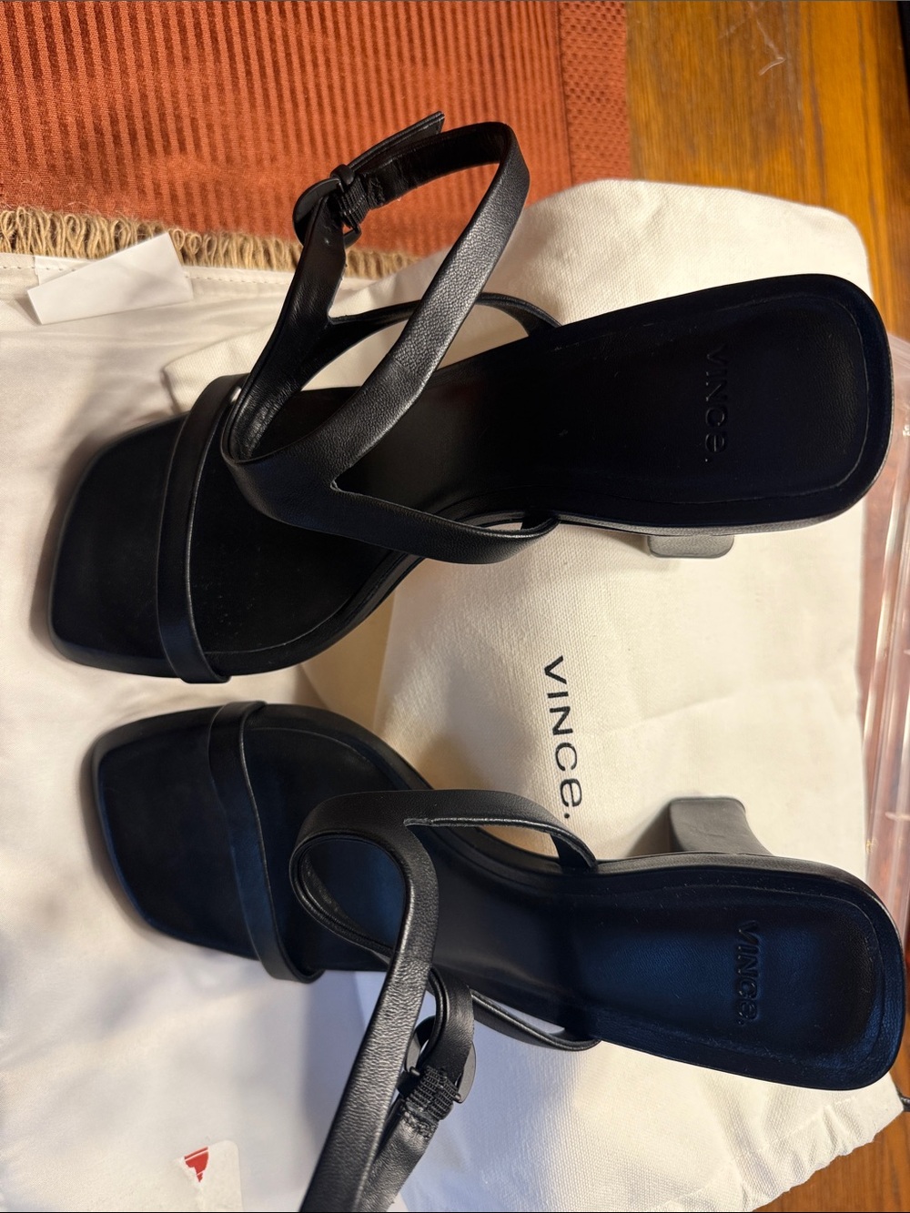 Vince Black Minimalist Strappy Square-Toe Heels